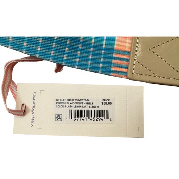 Vineyard Vines Punch Plaid Woven Belt Size M Plaid-Lemon Tart NEW - Picture 4 of 8